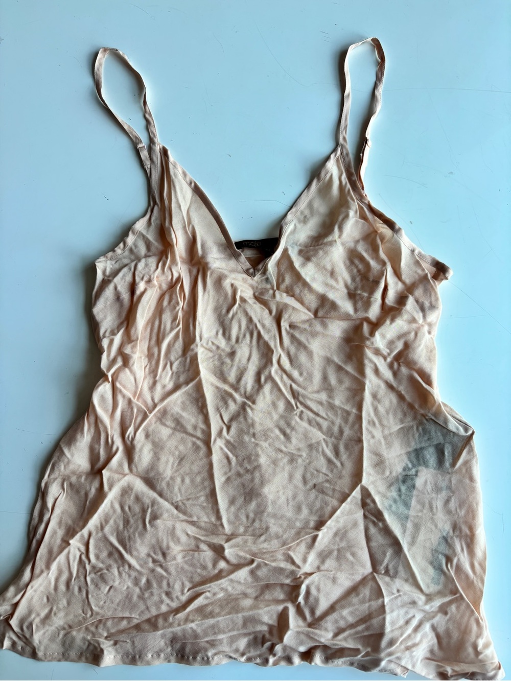 Maje Peach Satin Camisole with Spaghetti Straps